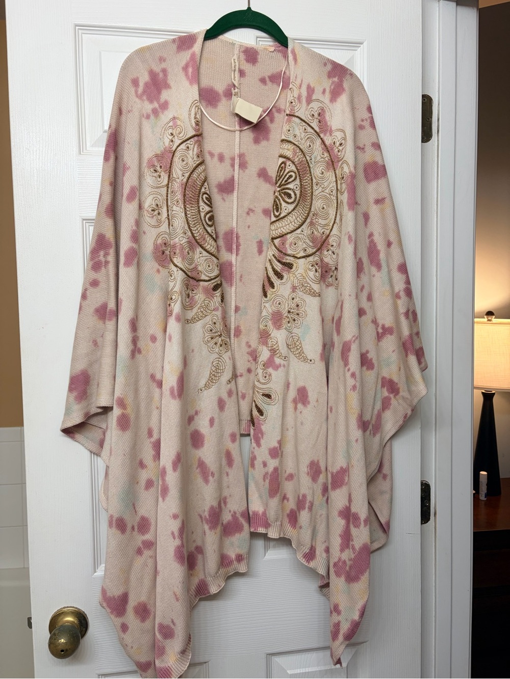Soft Surroundings Pink Tie-Dye Embroidered Open-Front Cape